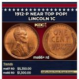 1912-p Lincoln Cent Near Top Pop! 1c ms66+ rd SEGS