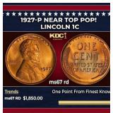 1927-p Lincoln Cent Near Top Pop! 1c ms67 rd SEGS