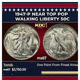 1947-p Walking Liberty Half Dollar Near Top Pop 50