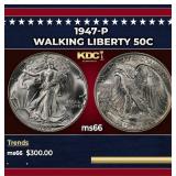 1947-p Walking Liberty Half Dollar 50c Grades ms66