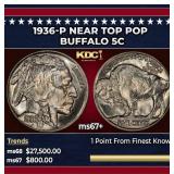 1936-p Buffalo Nickel Near Top Pop 5c ms67+ SEGS