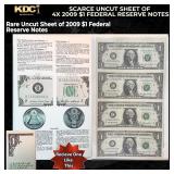 Scarce Uncut Sheet of 4x 2009 $1 Federal Reserve N