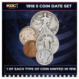 1918 5 Coin Date Set, 1 Of Each Type Of Coin Minte