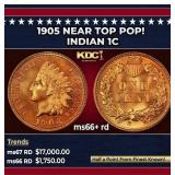 1905 Indian Cent Near Top Pop! 1c ms66+ rd SEGS