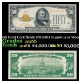 1928 $50 Gold Certificate FR-2404 Signatures Woods