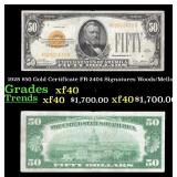 1928 $50 Gold Certificate FR-2404 Signatures Woods