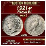 1921-p Peace Dollar $1 ms65 SEGS