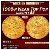 1908-p Gold Liberty Half Eagle Near Top Pop $5 ms6