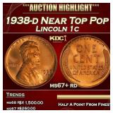 1938-d Lincoln Cent Near Top Pop 1c ms67+ rd SEGS