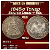 1845-o Seated Half Dollar Toned 50c ms62 USCG