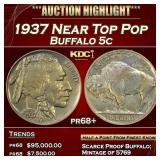1937 Proof Buffalo Nickel Near Top Pop 5c pr68+ SE