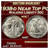 1938-d Walking Liberty Half Dollar Near Top Pop 50