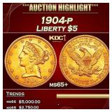 1904-p Gold Liberty Half Eagle $5 ms65+ SEGS