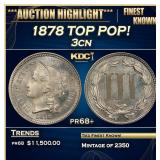1878 Proof Three Cent Copper Nickel TOP POP! 3cn p