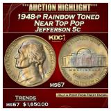 1948-p Jefferson Nickel Rainbow Toned Near Top Pop