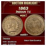 1863 Indian Cent 1c ms65+ SEGS