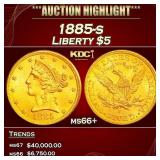 1885-s Gold Liberty Half Eagle $5 ms66+ SEGS