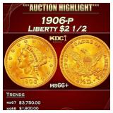 1906-p Gold Liberty Quarter Eagle $2 1/2 ms66+ SEG