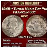 1948-p Franklin Half Dollar Toned Near Top Pop 50c