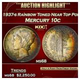 1937-s Mercury Dime Rainbow Toned Near Top Pop 10c