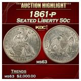1861-p Seated Half Dollar 50c ms63 USCG