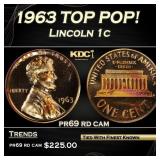 1963 Proof Lincoln Cent TOP POP! 1c pr69 rd cam SE