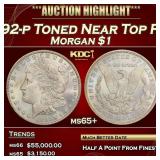 1892-p Morgan Dollar Toned Near Top Pop $1 ms65+ S