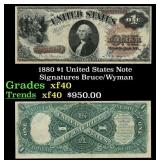 1880 $1 United States Note Grades xf Signatures Br