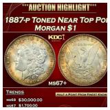 1887-p Morgan Dollar Toned Near Top Pop $1 ms67+ S