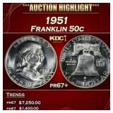 1951 Proof Franklin Half Dollar 50c pr67+ SEGS
