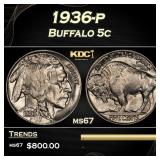 1936-p Buffalo Nickel 5c ms67 SEGS