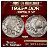 1935-p DDR Buffalo Nickel 5c au58 SEGS