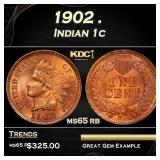1902 Indian Cent . 1c Grades ms65 rb