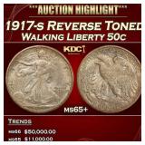 1917-s Reverse Walking Liberty Half Dollar Toned 5