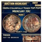 1929-s Mercury Dime Colorfully Toned TOP POP! 10c
