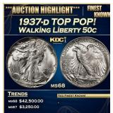 1937-d Walking Liberty Half Dollar TOP POP! 50c ms