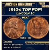 1910-s Lincoln Cent TOP POP! 1c ms67+ rd SEGS