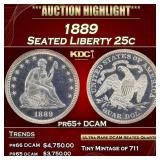 1889 Proof Seated Liberty Quarter 25c pr65+ DCAM S