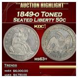 1849-o Seated Half Dollar Toned 50c ms63+ SEGS