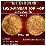 1923-p Lincoln Cent Near Top Pop 1c ms67+ rd SEGS