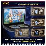 4 PC. Disney Lilo & Stitch Gold Plated Art Bar Col