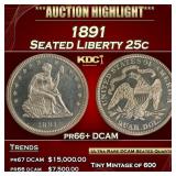 1891 Proof Seated Liberty Quarter 25c pr66+ DCAM S