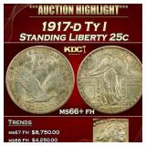 1917-d Ty I Standing Liberty Quarter 25c ms66+ fh
