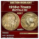 1918-d Buffalo Nickel Toned 5c ms65+ SEGS