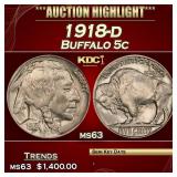 1918-d Buffalo Nickel 5c ms63 USCG