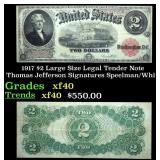 1917 $2 Large Size Legal Tender Note Thomas Jeffer