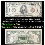 1934A $5 FRN Hawaii WWII Emergency Currency Key To
