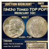1943-d Mercury Dime Toned TOP POP! 10c ms68+ FSB S