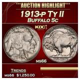 1913-p Ty II Buffalo Nickel 5c ms66 SEGS
