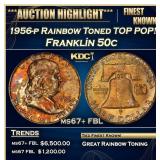 1956-p Franklin Half Dollar Rainbow Toned TOP POP!